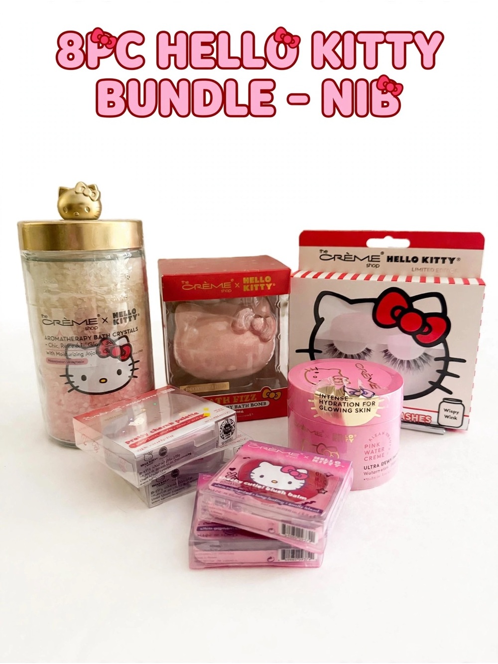 Hello Kitty 8pc Bundle - Bath + Makeup Set - The Creme Shop NIB